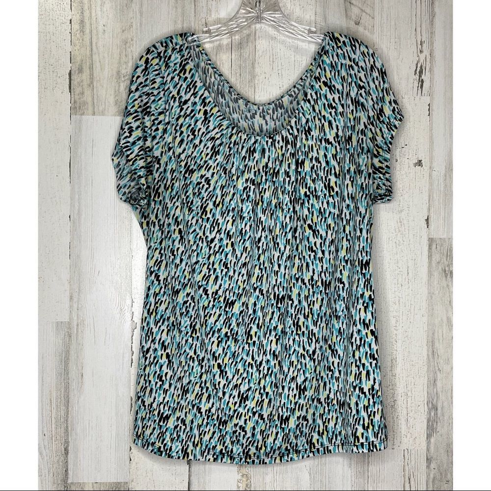 Worthington abstract top women's size 1X blue white